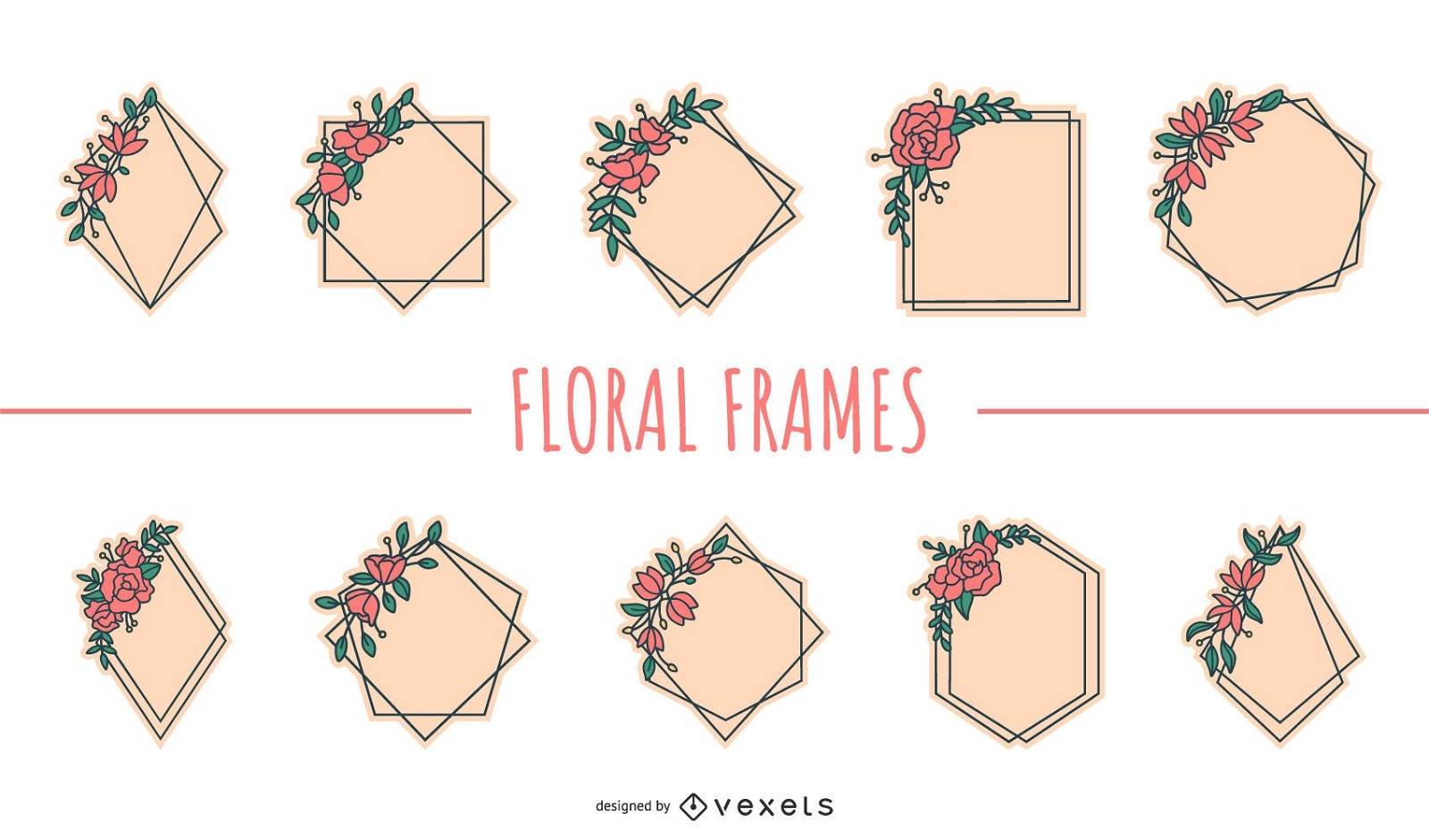 Conjunto plano de quadros florais