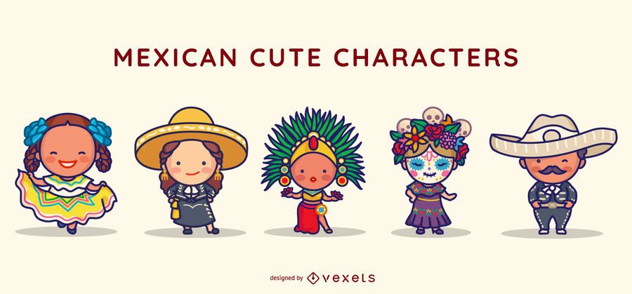 Mexican cute characters set Mexican cute characters set