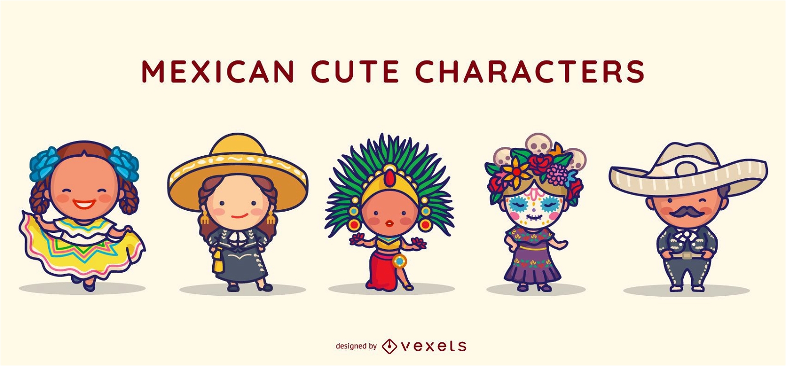 Conjunto de personagens fofinhos mexicanos