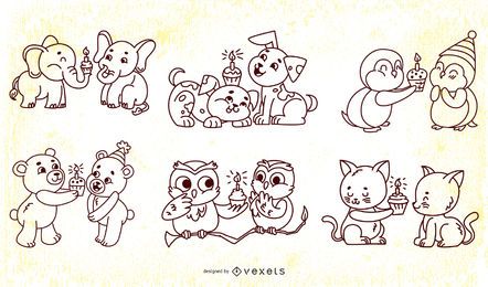 Coleção de animais fofos de aniversário