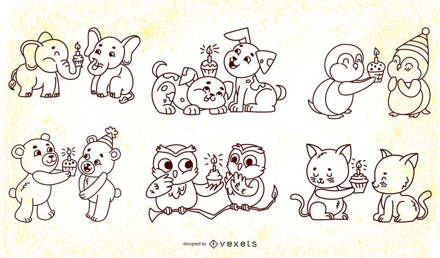 Cute birthday animals stroke collection Cute birthday animals stroke collection