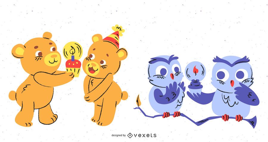 Cute animals birthday cupcake set Cute animals birthday cupcake set