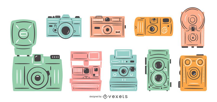 Vintage cameras colorful set Vintage cameras colorful set