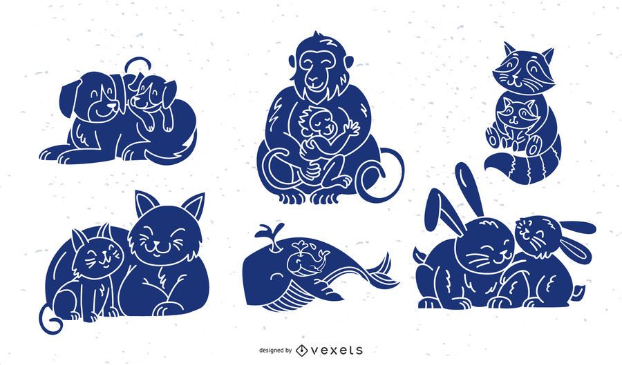 Cute animals dad and baby set Cute animals dad and baby set