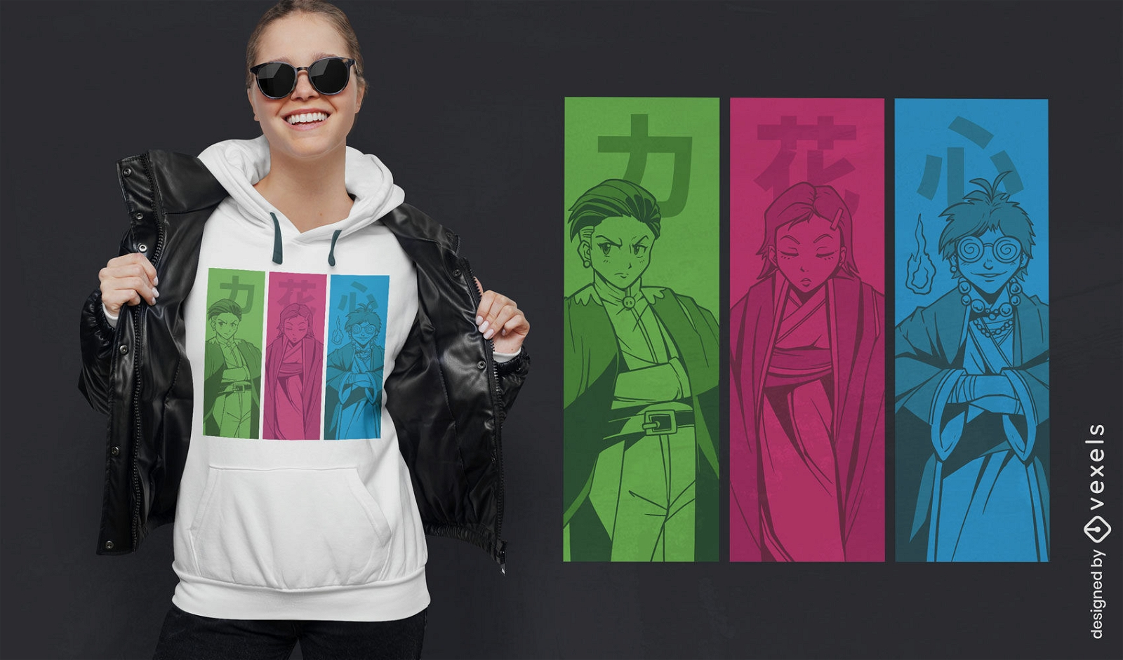 Design de camiseta de personagens de mangá