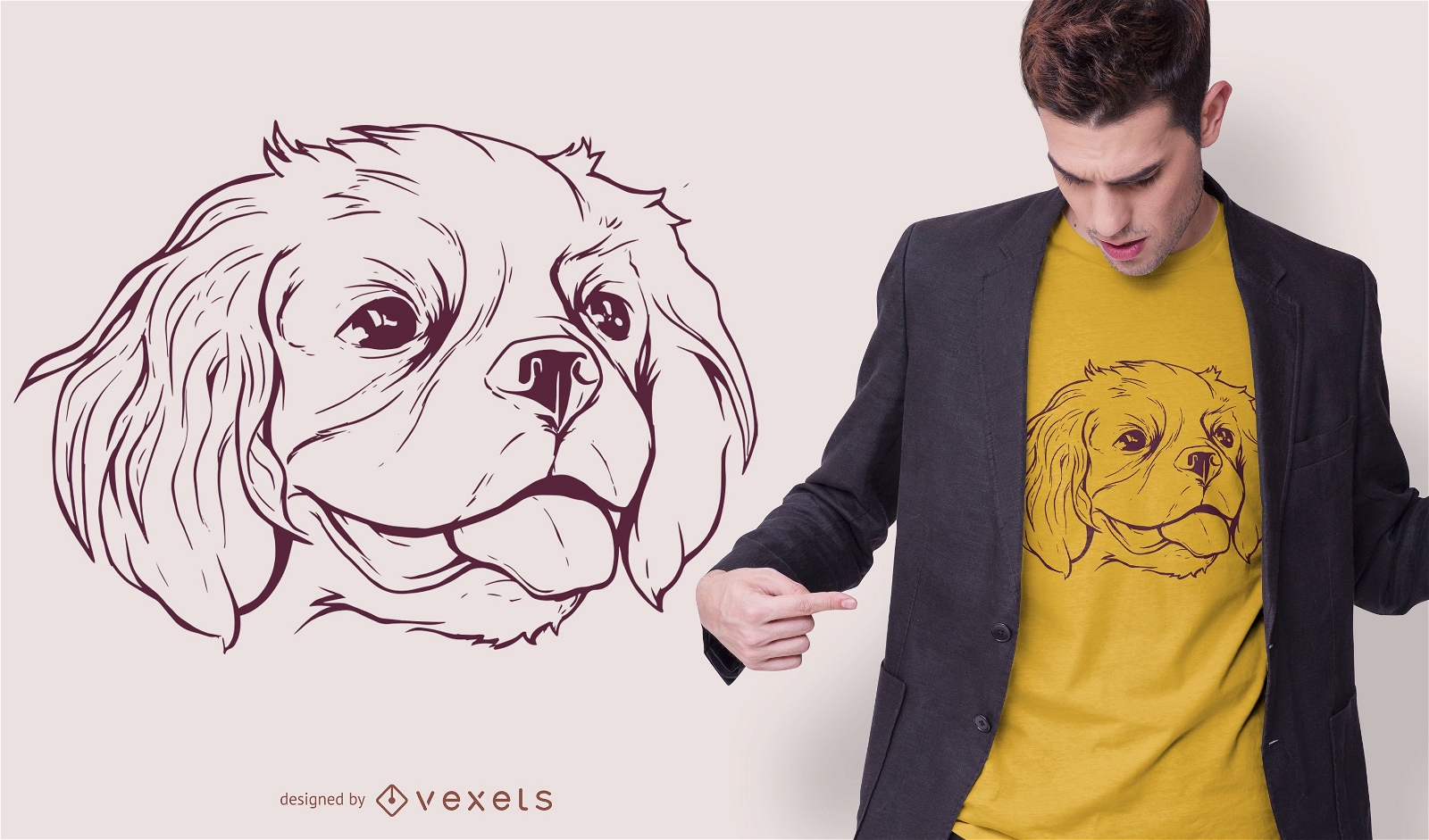 Linienstrich Cavalier Dog T-Shirt Design