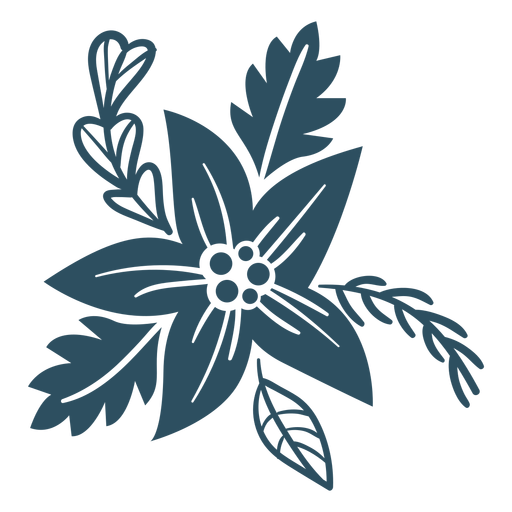 Rama hoja flor baya silueta detallada Diseño PNG