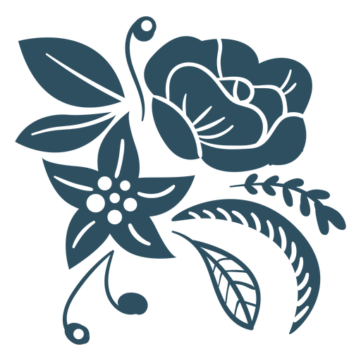 Branch leaf flower detailed silhouette PNG Design