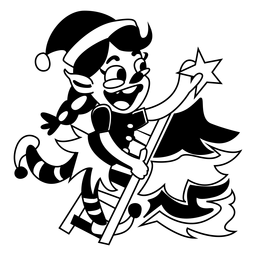 Elfo niña escalera estrella abeto trazo Diseño PNG