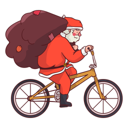 Santa claus sack bicycle flat PNG Design