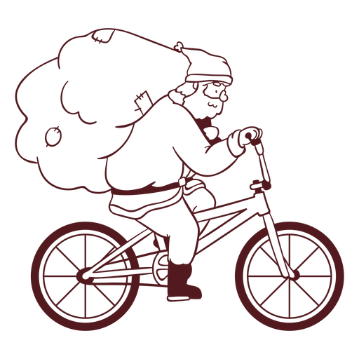 Santa claus sack bicycle stroke PNG Design
