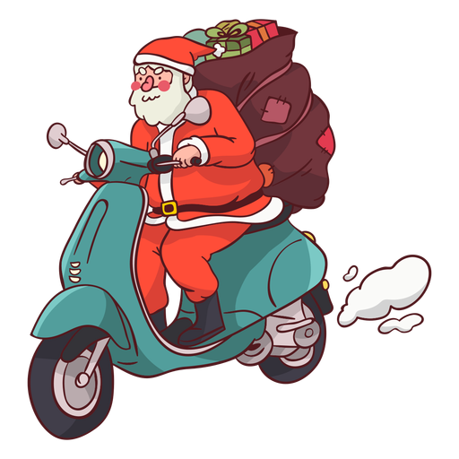 Santa claus sack motorcycle flat PNG Design