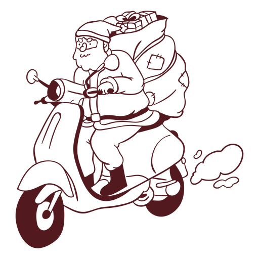 Santa claus sack motorcycle stroke PNG Design