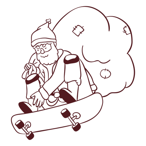 Santa Claus saco trazo de patineta Diseño PNG