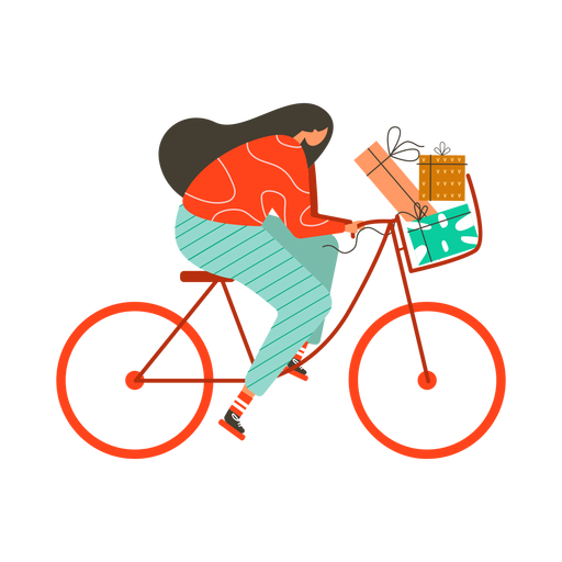 Woman box gift bicycle flat PNG Design
