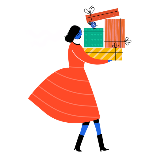 Woman gift box flat PNG Design