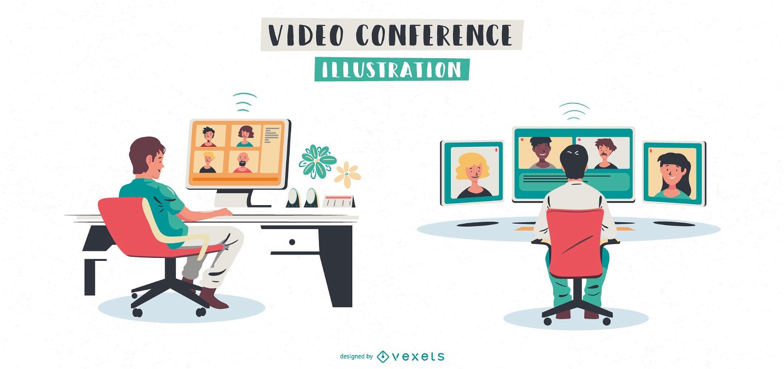 Conjunto de ilustración de videoconferencia