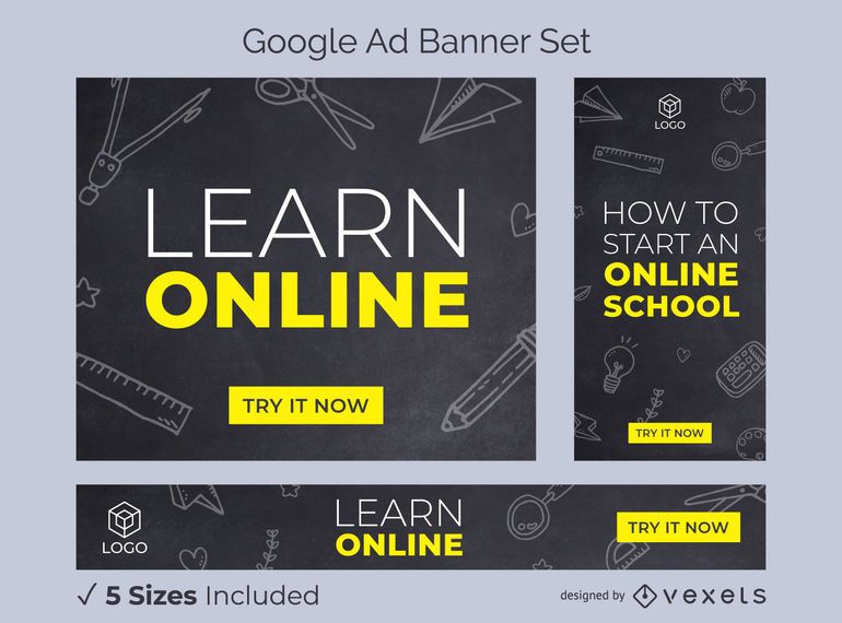 Learn online school ads banner set Learn online school ads banner set