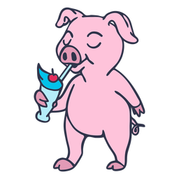 Porco bebendo shake dos desenhos animados Desenho PNG