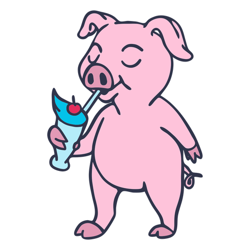 Pig drinking shake cartoon
