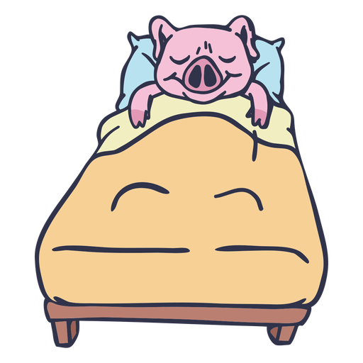 Pig sleeping in bed cartoon PNG Design