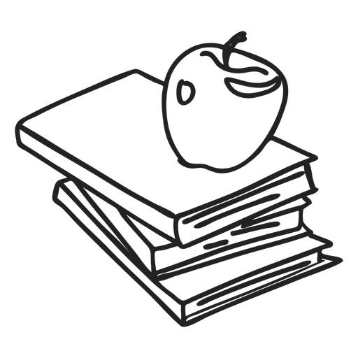 Schoolbooks and apple doodle PNG Design