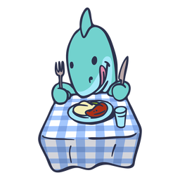 Shark eating on table cartoon PNG Design