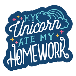 Unicorn comeu design de letras para dever de casa Desenho PNG
