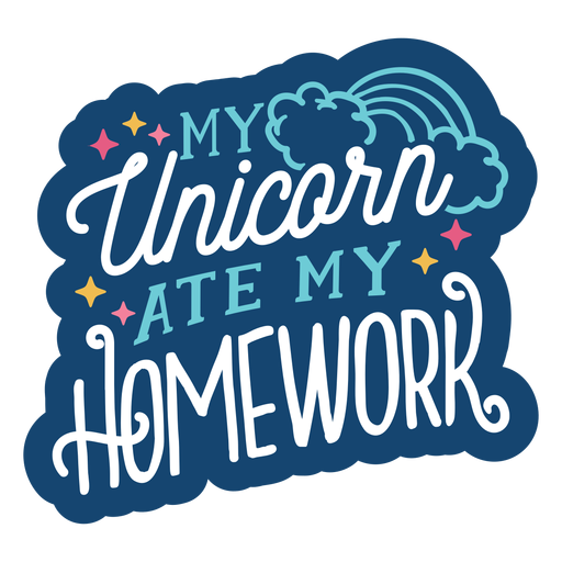 Unicorn comeu design de letras para dever de casa Desenho PNG