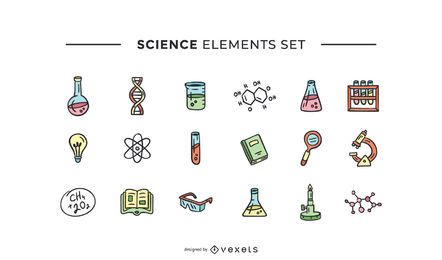 Conjunto de elementos científicos desenhados à mão