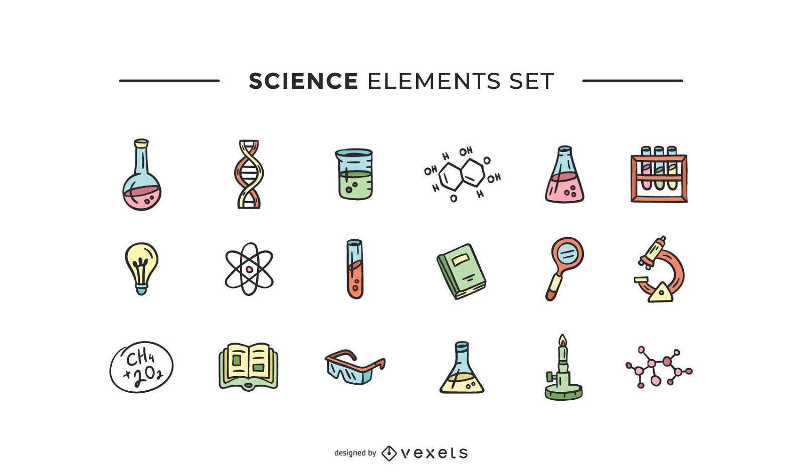 Conjunto de elementos de ciencia dibujados a mano