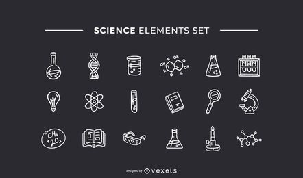 Science elements hand drawn white set
