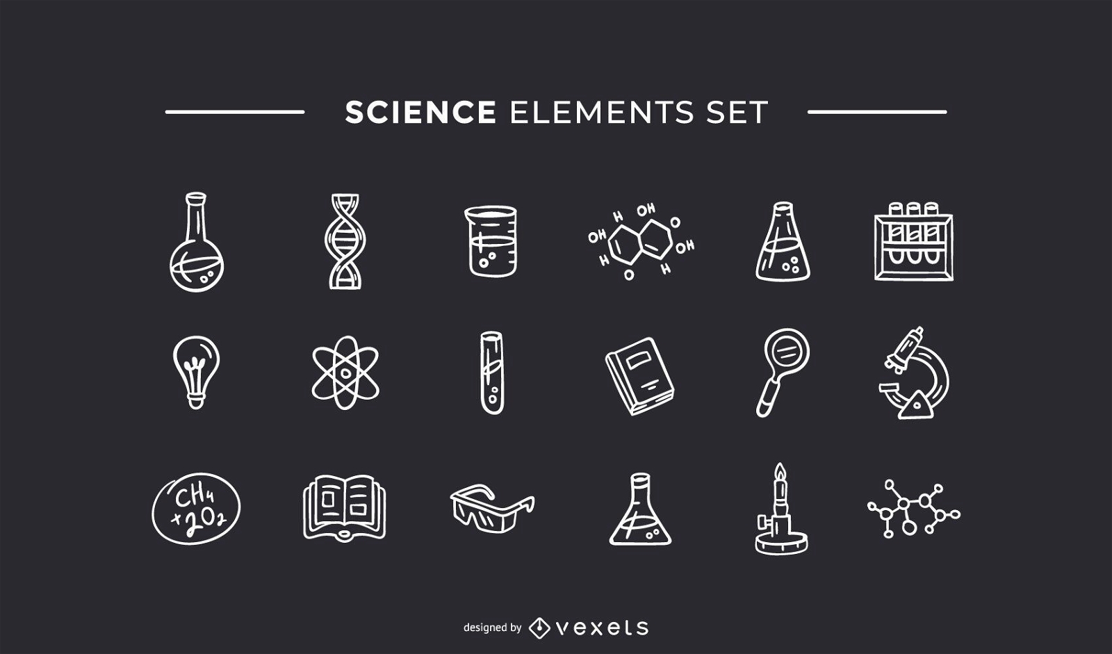 Science elements hand drawn white set