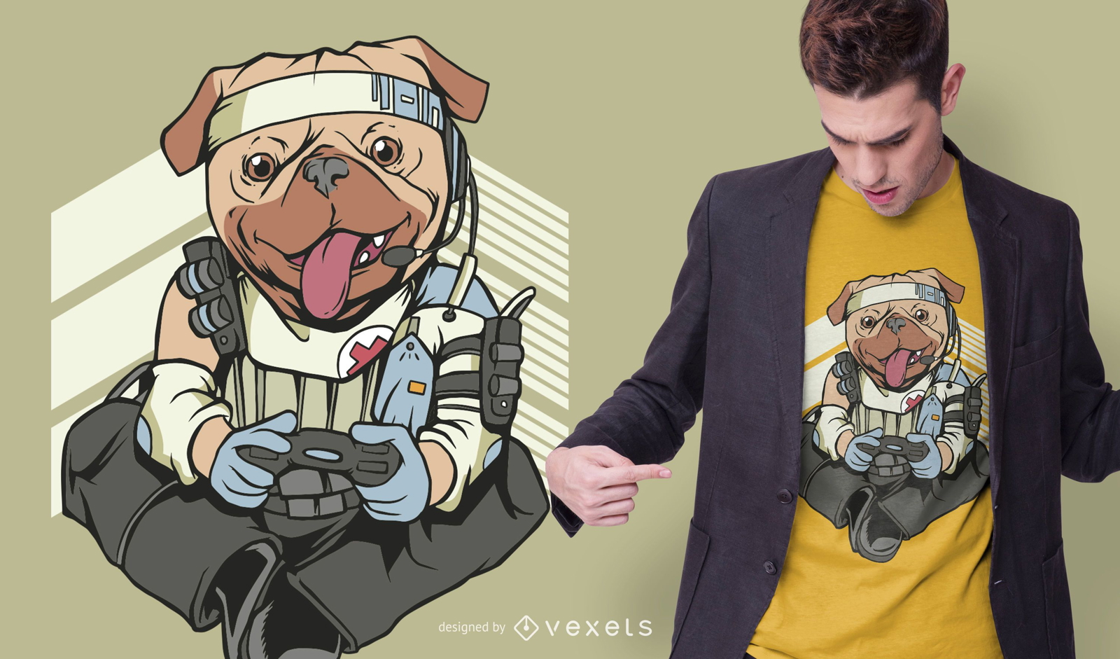 Dise?o de camiseta Pug de videojuegos