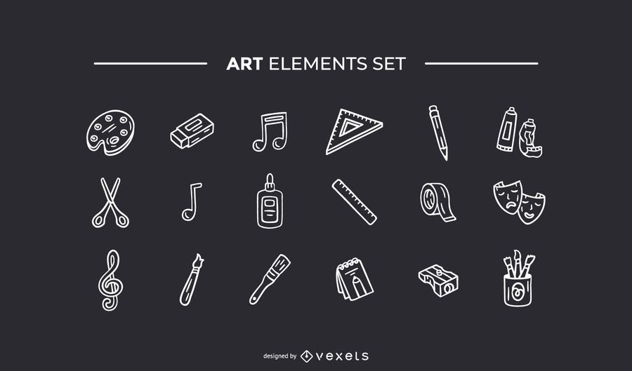 Art elements hand drawn white set Art elements hand drawn white set