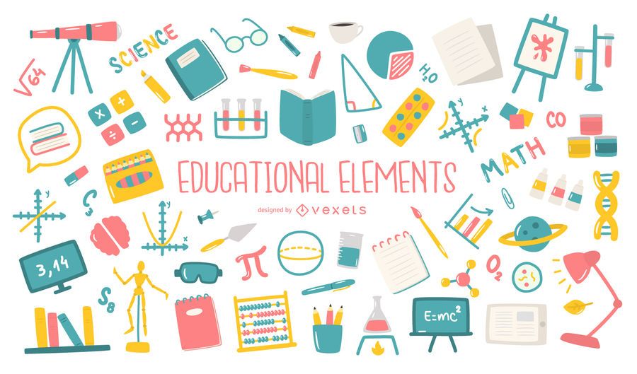 Educational elements flat collection Educational elements flat collection