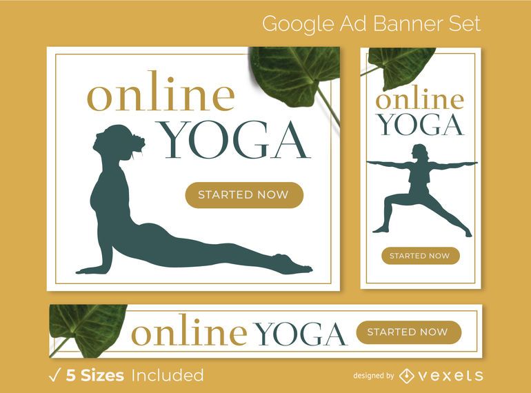 Conjunto de banners de anuncios de yoga en línea Conjunto de banners de anuncios de yoga en línea