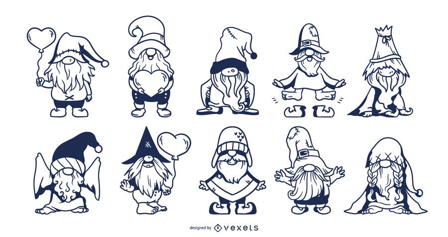 Cute gnomes stroke set Cute gnomes stroke set