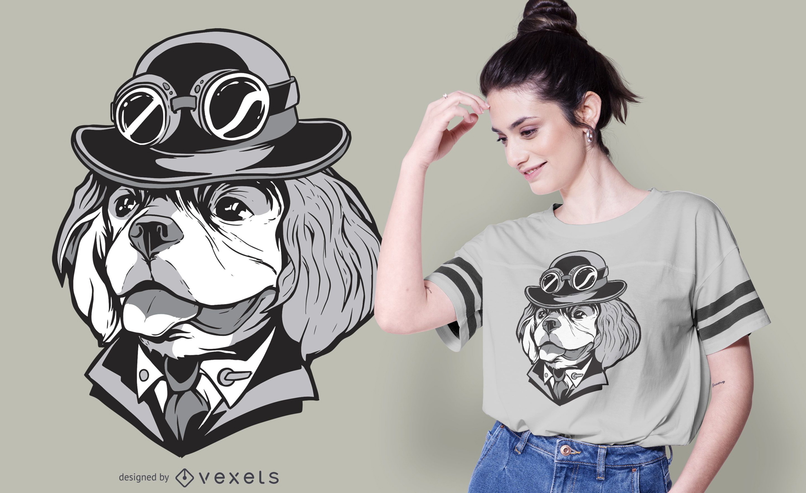 Diseño de camiseta de perro Cavalier Steampunk
