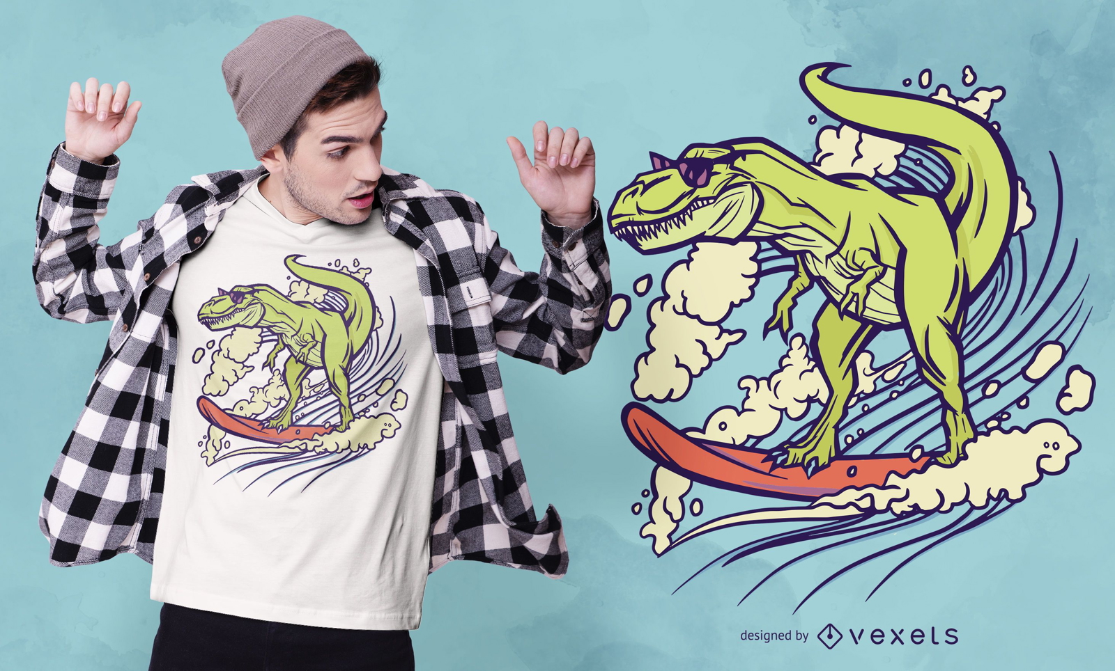 Design de camiseta de surf dinossauro