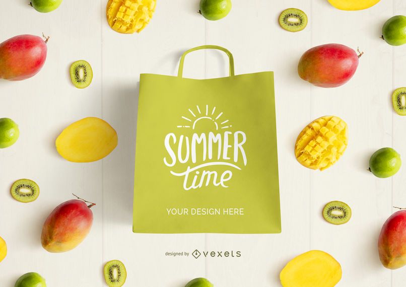 Shopping bag fruits mockup composition Shopping bag fruits mockup composition