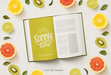 Book and fruits mockup composition