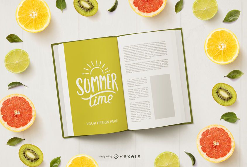 Book and fruits mockup composition Book and fruits mockup composition