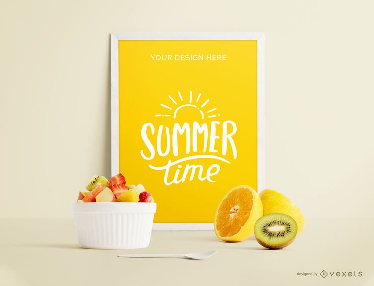 Framed poster fruits mockup Framed poster fruits mockup