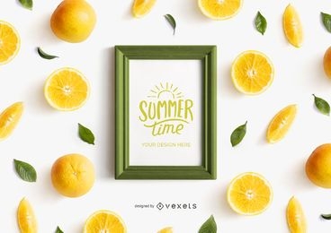 Maqueta de marco de fruta naranja