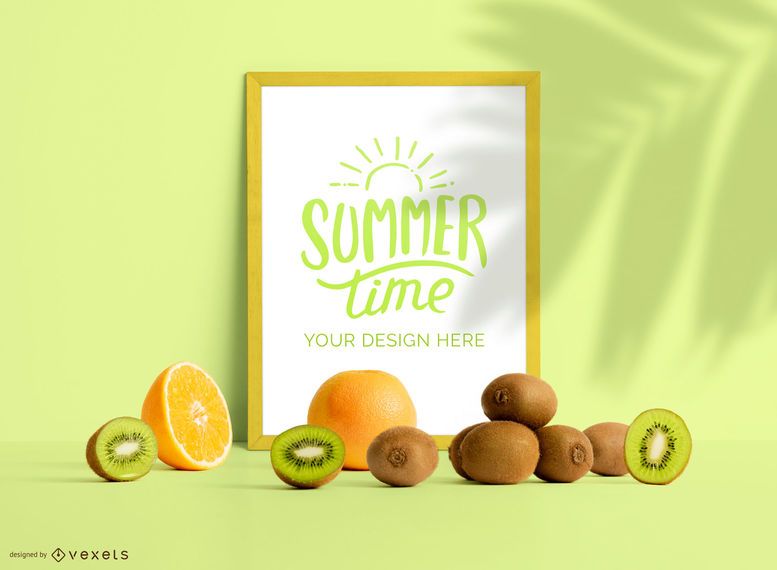Framed poster fruits mockup composition Framed poster fruits mockup composition