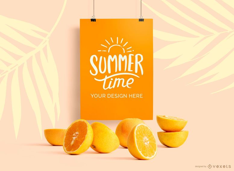 Hanging poster mockup oranges mockup Hanging poster mockup oranges mockup
