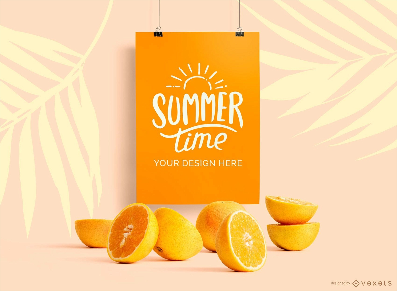 Hanging poster mockup oranges mockup