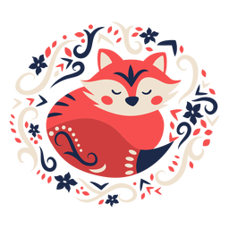 Ornamento floral del arte popular del zorro Diseño PNG