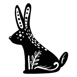 Silueta de arte popular de conejo adornado Diseño PNG